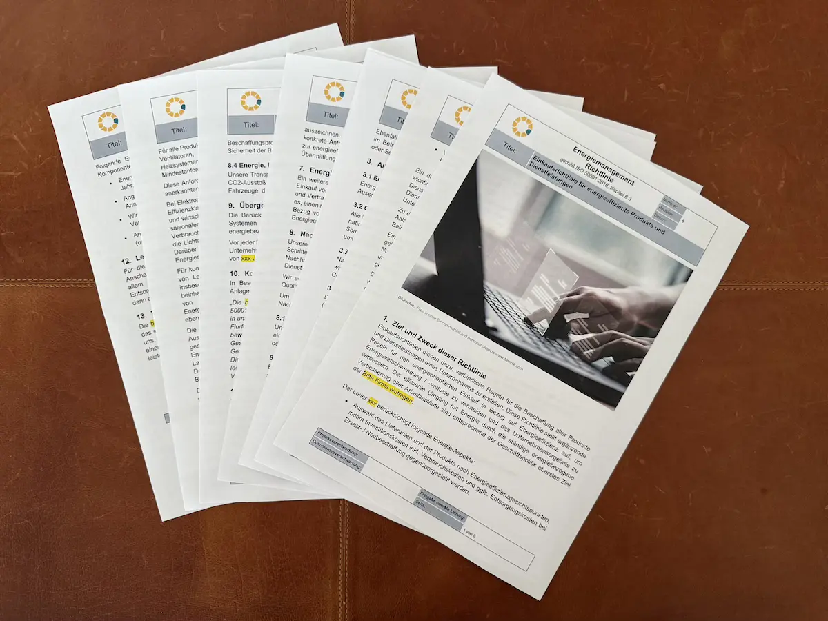 Einkaufsrichtlinie Energiemanagement Vorlage Word, Vorlage Archivierungsrichtlinie, Schulungsrichtlinie Energiemanagement